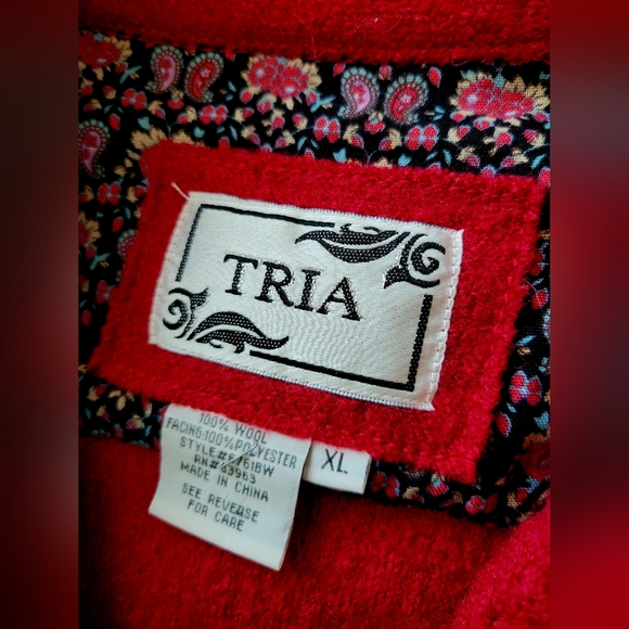 TRIA Women's 100%Wool Jacket Zip Front Boiled Wool Maroon XL - Picture 3 of 16